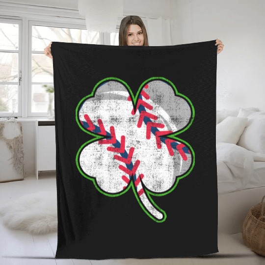 Baseball player shamrock lucky charm Fleece Blankets