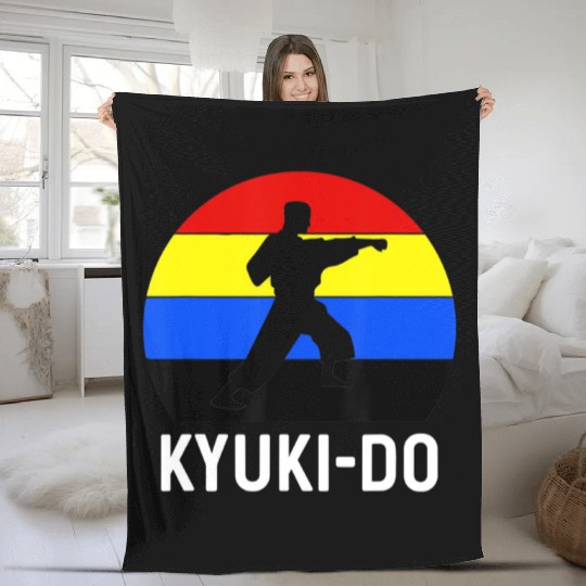 Kyuki Do Martial Arts Retro Sunset Punch Fighter D Fleece Blankets