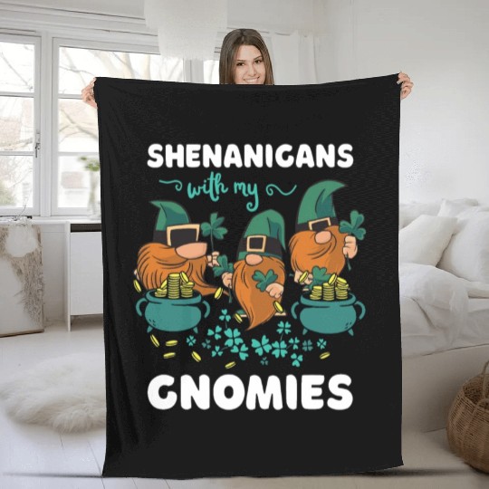 Shenanigans With My Gnomies St Patricks Cartoon Fleece Blankets