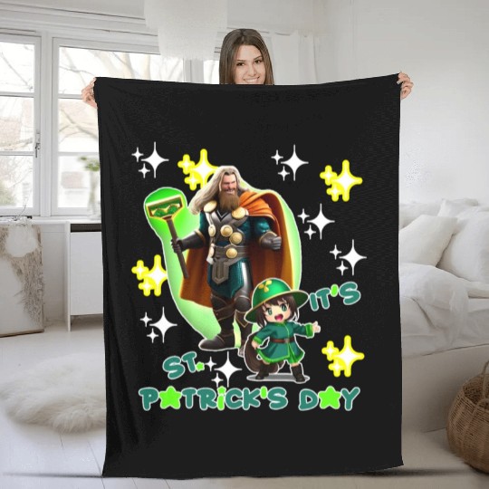 Kids St. Patrick's Day Shamrock "Thor, anime" Fleece Blankets