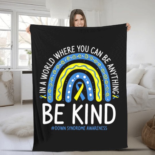 Be Kind Rainbow World Down Syndrome Awareness Day Fleece Blankets