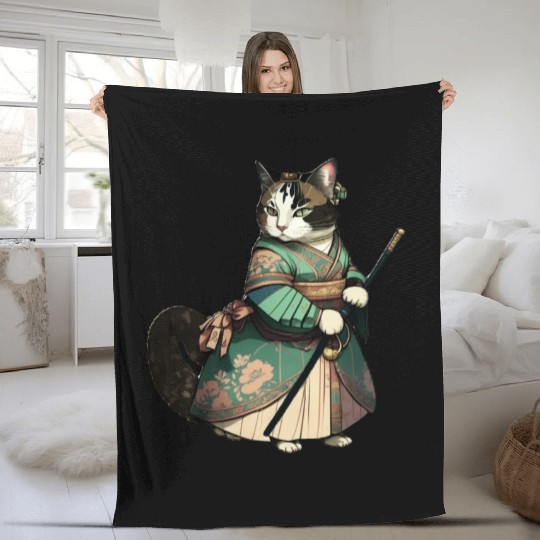 Cat Dressed as Mulan Fleece Blankets