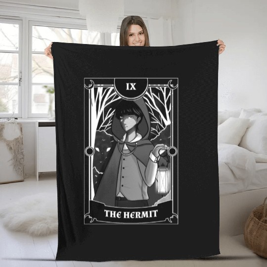 Anime Tarot Card The Hermit Occult Gothic Witch Fleece Blankets