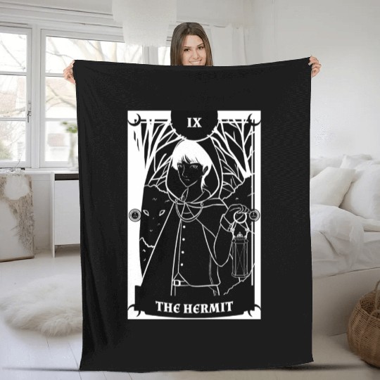 Anime Tarot Card The Hermit Occult Gothic Witch Fleece Blankets
