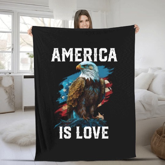 America Is Love American Bald Eagle 4th Of July Fleece Blankets
