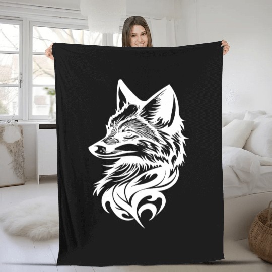 Fox Portrait In T Tattoo Ink Fleece Blankets