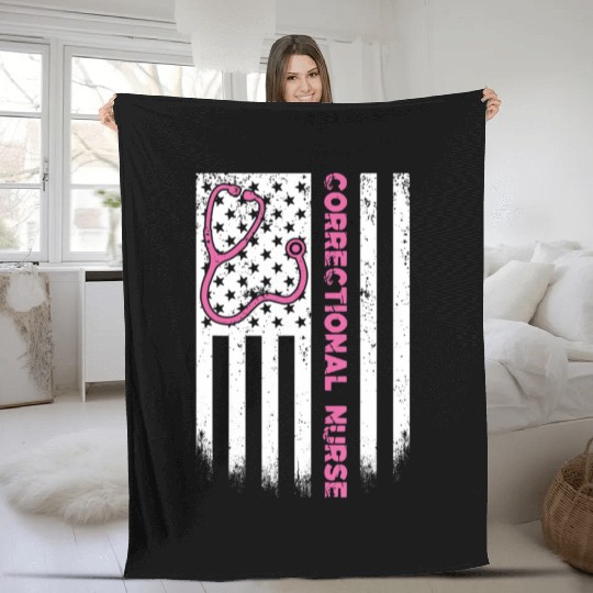 Correctional Nurse American flag US Stethoscope RN Fleece Blankets