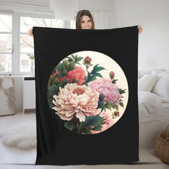 Peony flowers Fleece Blankets