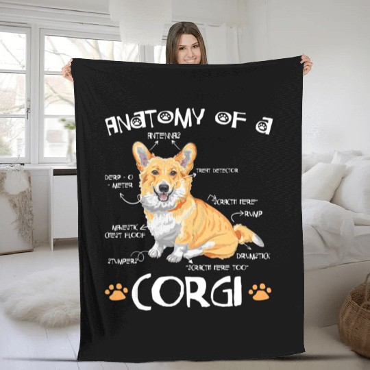 Anatomy Of A Corgi Funny Corgi Dog Lover Pet Owner Fleece Blankets