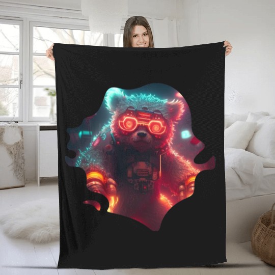 Cool Mecha Grizzly with Cyborg Steampunk Style Fleece Blankets