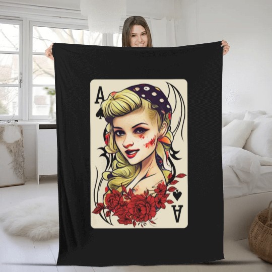 Rockabilly 50s Pin Up Zombie Psychobilly Ace Card Fleece Blankets