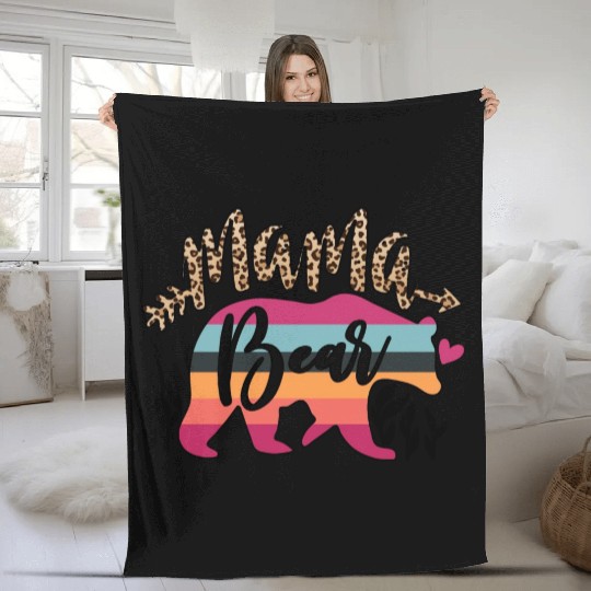 Mama Bear flowers Gift for Mother's day Fleece Blankets