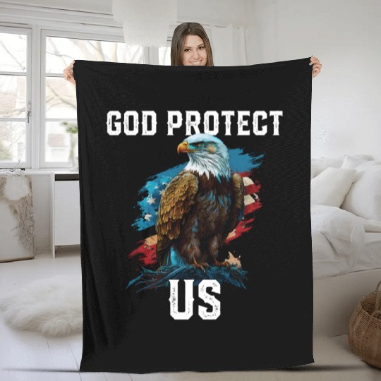 God Protect US American Bald Eagle Christian 4th Fleece Blankets