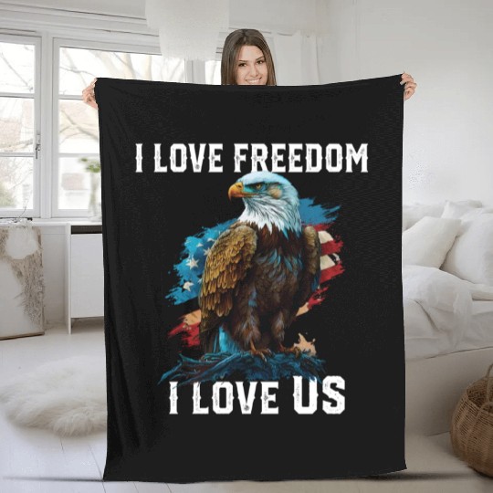 I Love Freedom I Love US American Bald Eagle Fleece Blankets