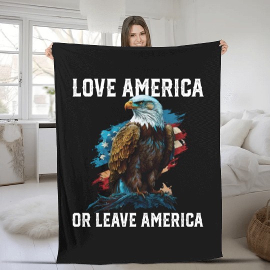 Love America Or Leave America Patriotic USA Flag Fleece Blankets