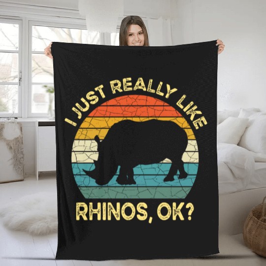 Funny I Just Really Like Rhinos OK, Funny Rhino Fleece Blankets