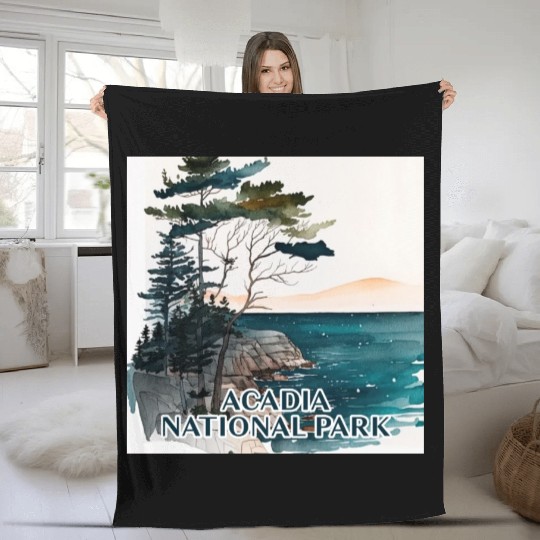 Acadia National Park Watercolor Fleece Blankets
