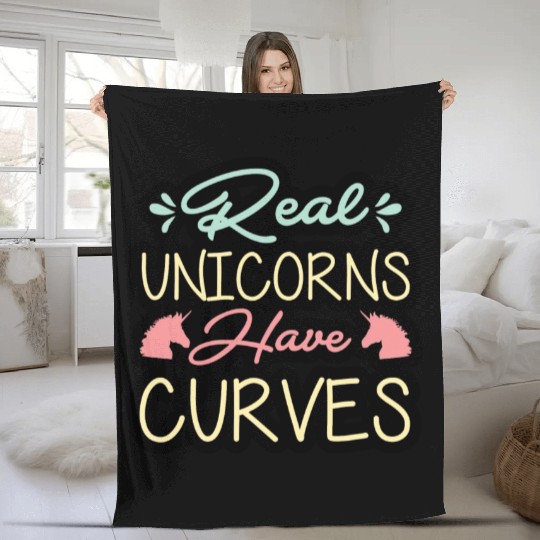 Real unicorns have curves Fleece Blankets