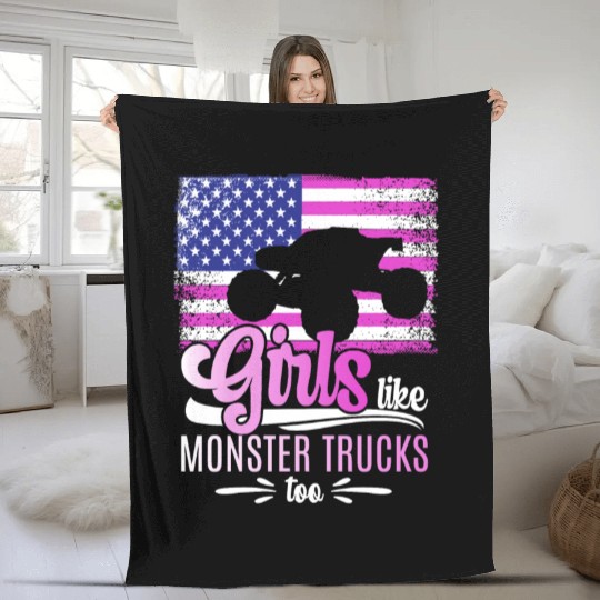 Girls Like Monster Trucks Too Girls Monster Truck Fleece Blankets