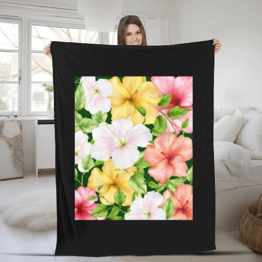 Coconut Girl Aesthetic Hibiscus Pattern Fleece Blankets
