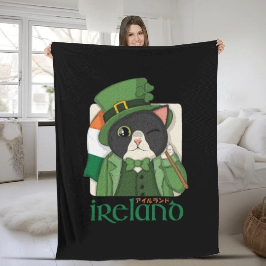 Ireland Tuxedo Cat Fleece Blankets