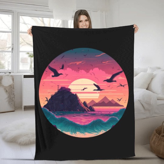 The Great Retro Wave beautiful scenery sunset png Fleece Blankets
