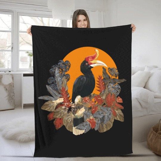 Low Polygonal Of Rhinoceros Hornbill Birds Fleece Blankets