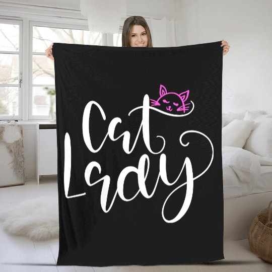 Cat lady Meow Fleece Blankets