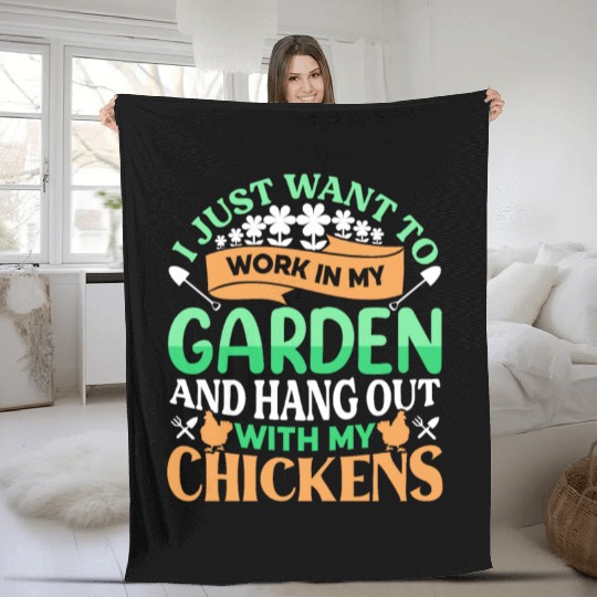 Green Garden Hangout With My Chickens Fleece Blankets