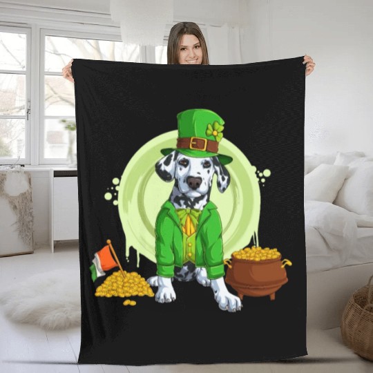 Dalmatian Puppy, Irish Flag, Gold, Shamrock Dog St Fleece Blankets