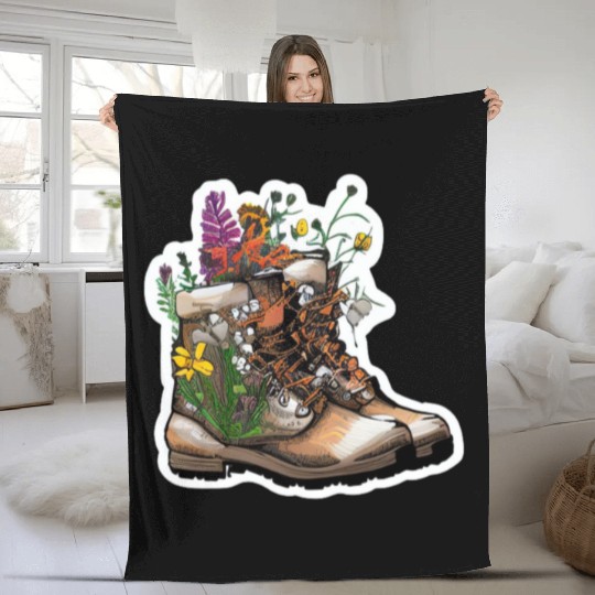 Wildflower Hiking Boot: Find Your Path! Fleece Blankets