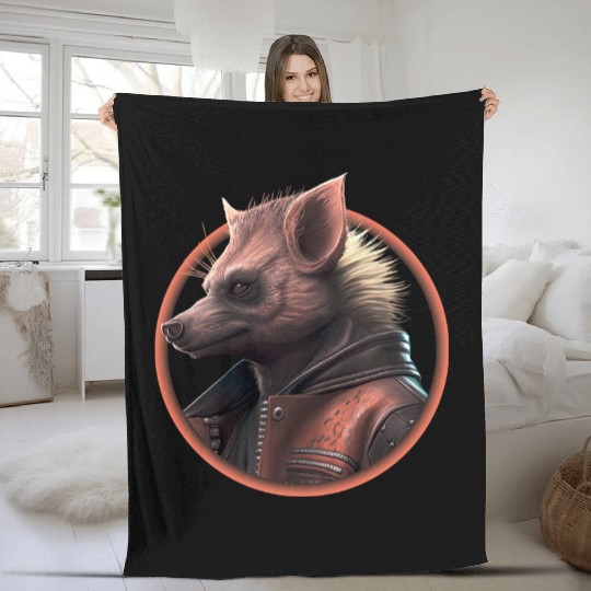 Punk hyena with leather jacket Fleece Blankets