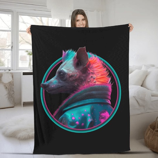 Punk hyena in leather jacket Fleece Blankets