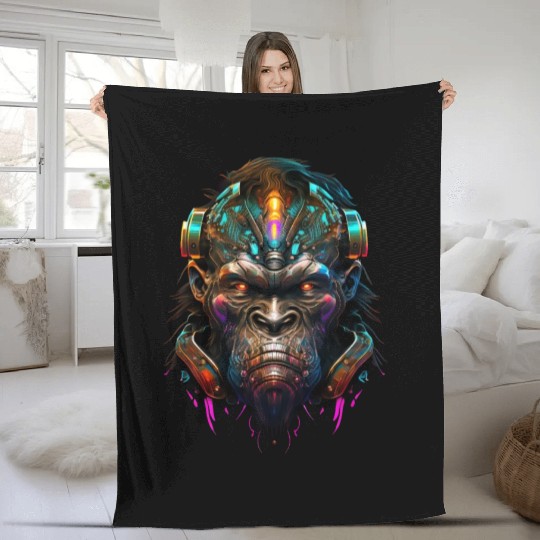 Gorilla Cyborg Fleece Blankets