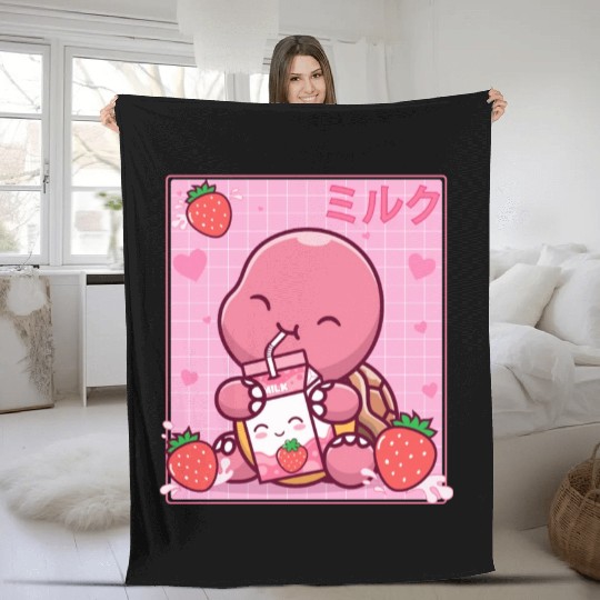 Kawaii Turtle Lover Strawberry Milk Shake Otaku Fleece Blankets