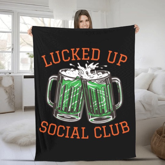Lucked Up Soociial Clubb, Green Beer, Irish Group Dri Fleece Blankets