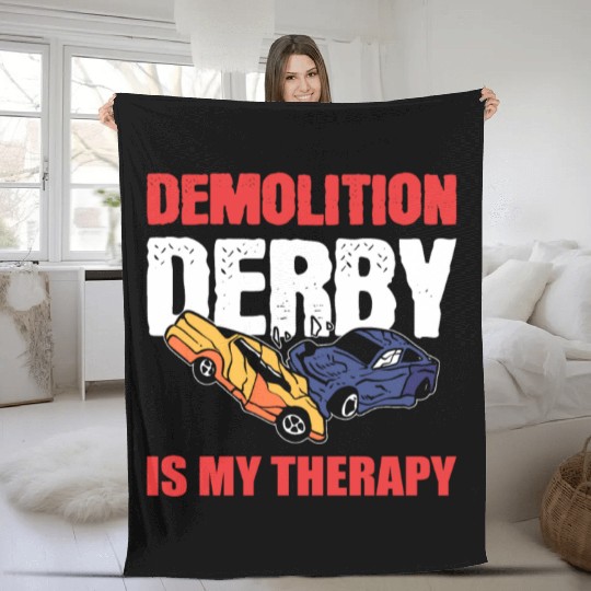 Demolition Derby Is My Therapy Race Track Fleece Blankets