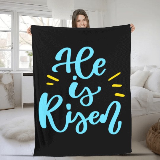 He Is Risen Religious Easter Fleece Blankets