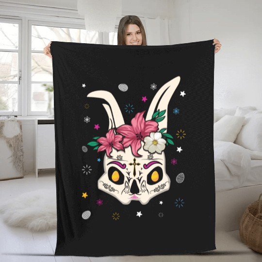 El Dia De Los Muertos Happy Easter Sunday Bunny Fleece Blankets