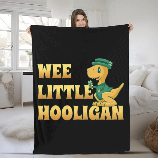 Wee Lil Hooligan loves Dinosaur St Patrick Day Fleece Blankets