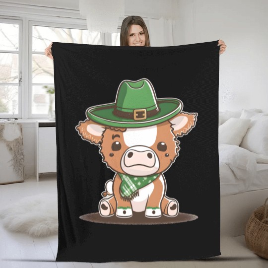 Kawaii cow with scarf St. Patrick's Day Fleece Blankets