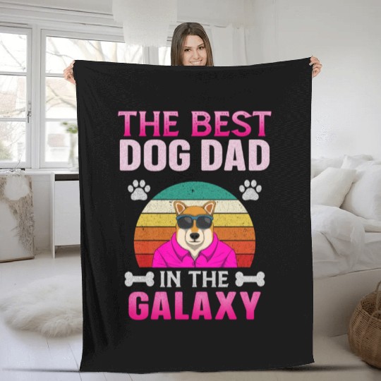 Funny Dog Dad Best Dog Dad in the Galaxy Fleece Blankets