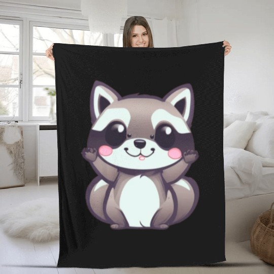 cute chibi raccoon Fleece Blankets