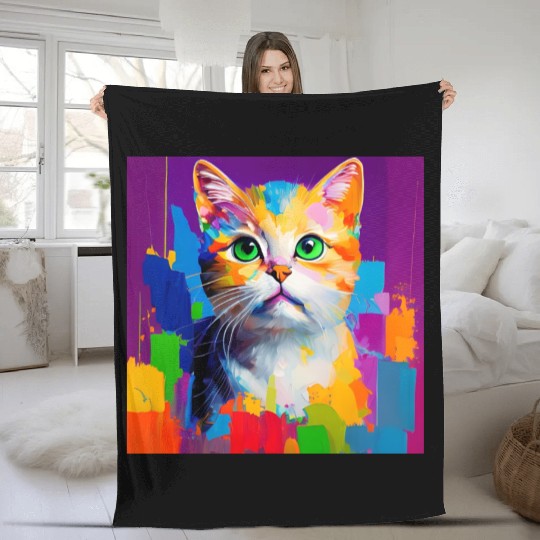 Oil Painting Style Cat Portrait Design for Cat Fleece Blankets