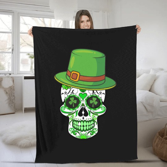 Sugar Skull Saint Patricks Day of the Dead Fleece Blankets