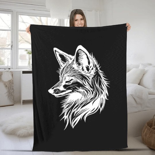 Cute Elegant Fox In Tattoo Ink Fleece Blankets