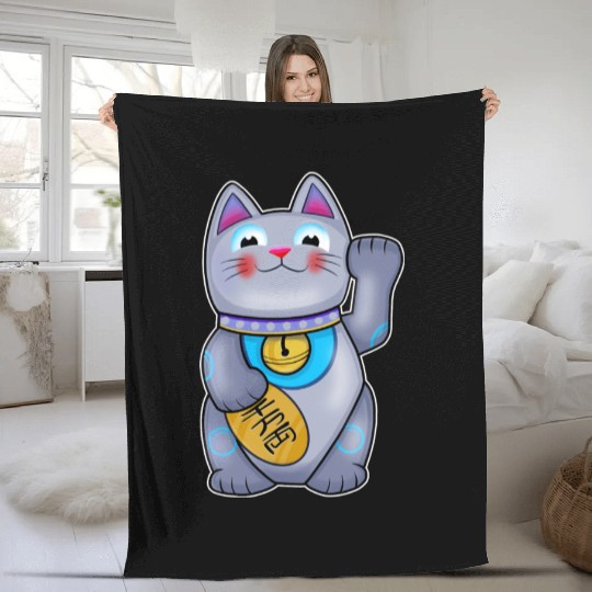 Cute Helpful Maneki Neko Lucky Cat Fleece Blankets