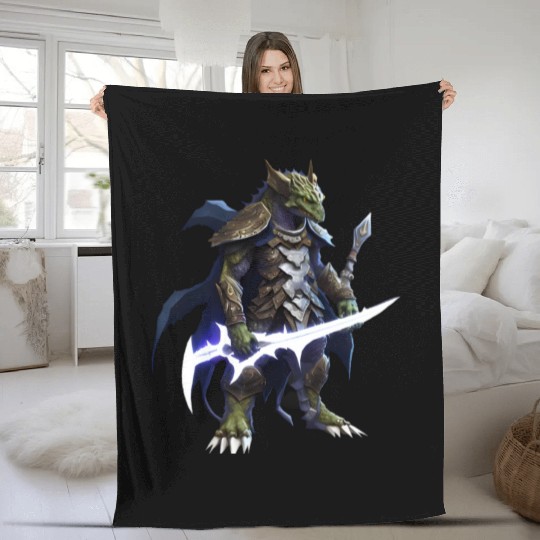 dragon holding a mystical sword Fleece Blankets