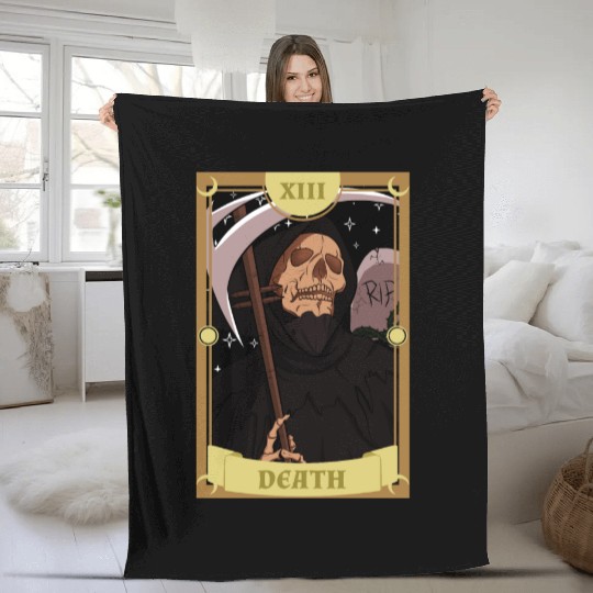 Anime Tarot Card Death Grim Reaper Occult Gothic W Fleece Blankets