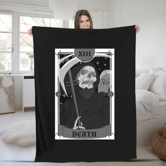 Anime Tarot Card Death Grim Reaper Occult Gothic W Fleece Blankets